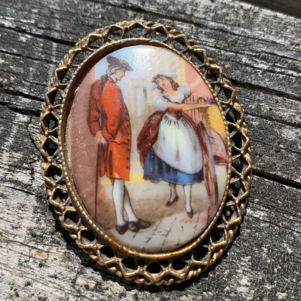 Vintage Style Hand Painted Brooch